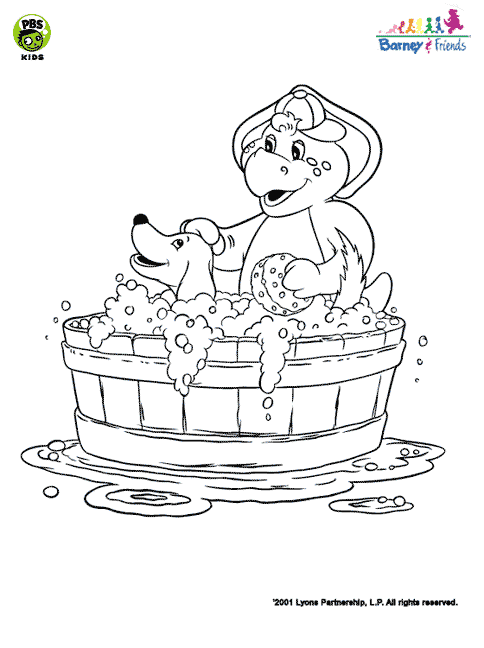 Barney And Friends . Bj Bathes His Dog Coloring Page 