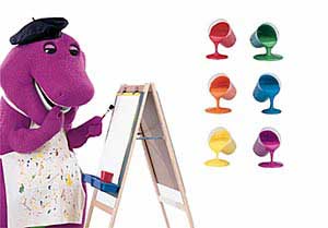 Barney thinks about which color to use