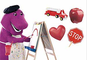 Barney paints with red