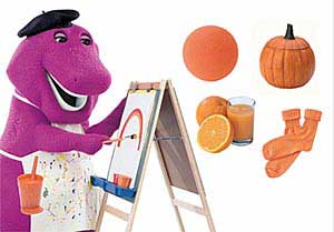 Barney paints with orange