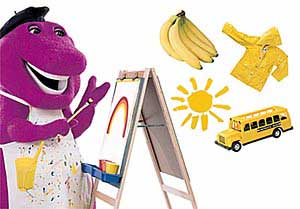 Barney paints with yellow