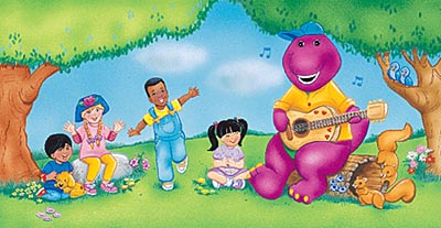 Barney and kids sing