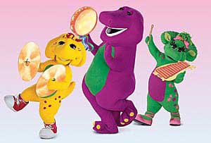 Barney, BJ and Baby Bop play musical instruments