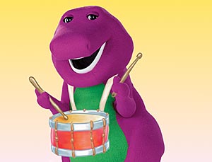 Barney plays a drum