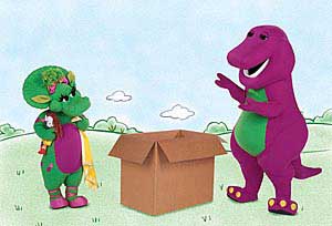 Barney and Baby Bop with empty box