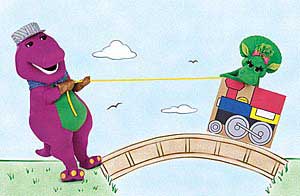 Barney and Baby Bop make a train from empty box