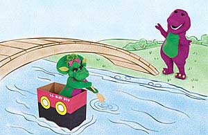 Barney and Baby Bop turn empty box into a rowboat