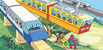 Barney and BJ see a monorail