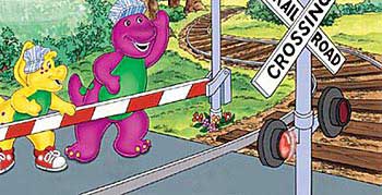 Barney and BJ at railroad crossing