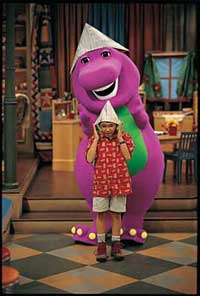 Barney and child wearing hats