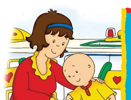 Mom and Caillou cutting paper