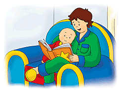 Caillou and his Dad reading