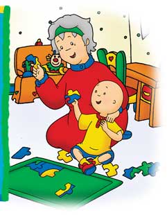 Caillou solving puzzles with Grandma