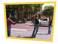 francesca, precious, and marnicka playing double dutch