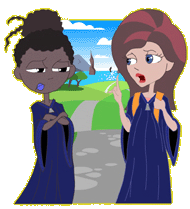 Two girls talking