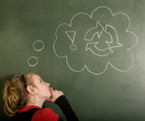 Girl looking at blackboard