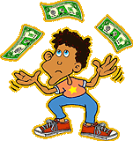 Kid juggling dollar bills