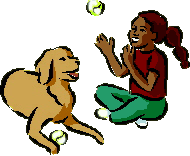 Girl playing with ball and dog