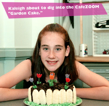 Kaleigh about to dig into the CafeZOOM 'Garden Cake'