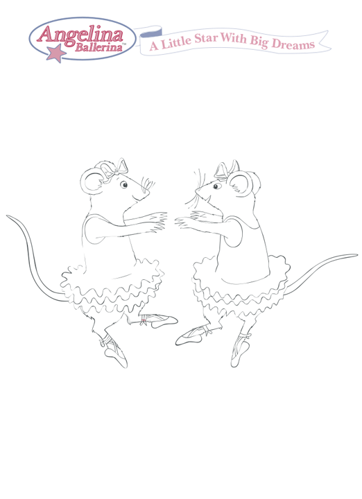 Print and color Angelina and Alice as they twirl round and round from Angelina Ballerina!