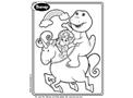Barney and Baby Bop Riding a Unicorn Coloring Page