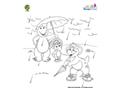 Barney and Friends in the Rain Coloring Page